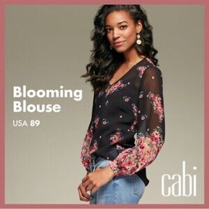 CAbi 3594 Blooming Blouse Sheer Chiffon V- Neck
Pullover Puff Sleeve Top Medium